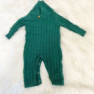 Tahari Green Cable Knit Long Sleeve One-Piece Romper Onzie  3-6M